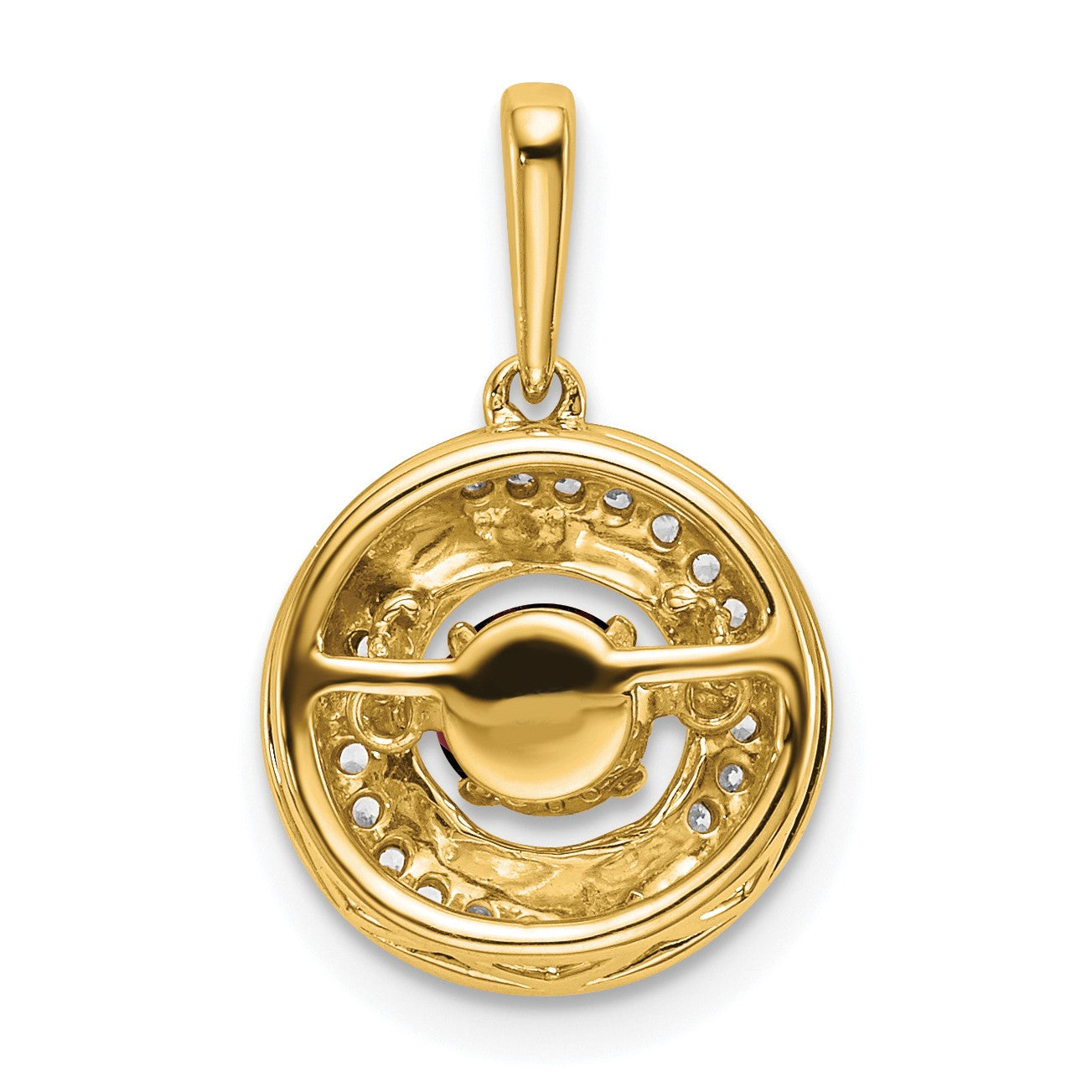 14k 4.5mm Round Moving Vibrant Garnet and Diamond Pendant