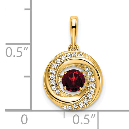 14k 4.5mm Round Moving Vibrant Garnet and Diamond Pendant