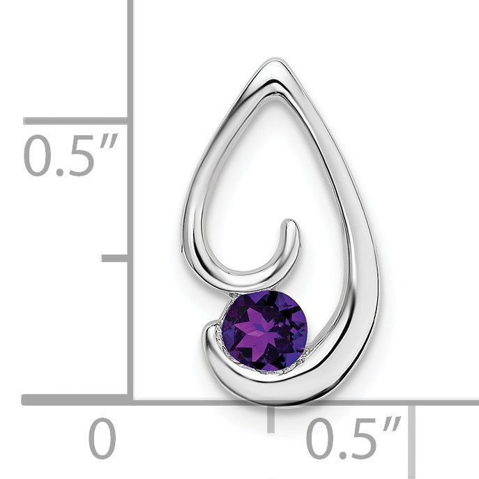 14k White Gold 4mm Round Amethyst Teardrop Chain Slide