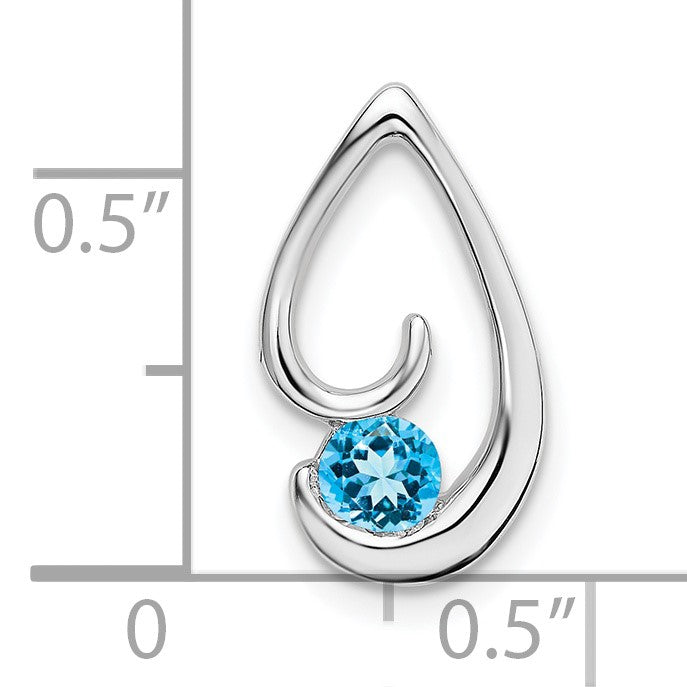 14k White Gold 4mm Round Blue Topaz Teardrop Chain Slide