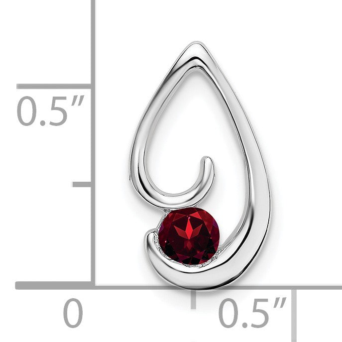 14k White Gold 4mm Round Garnet Teardrop Chain Slide