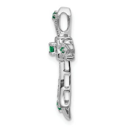 14k White Gold Round Emerald and Diamond Fleur de Lis Cross Chain Slide
