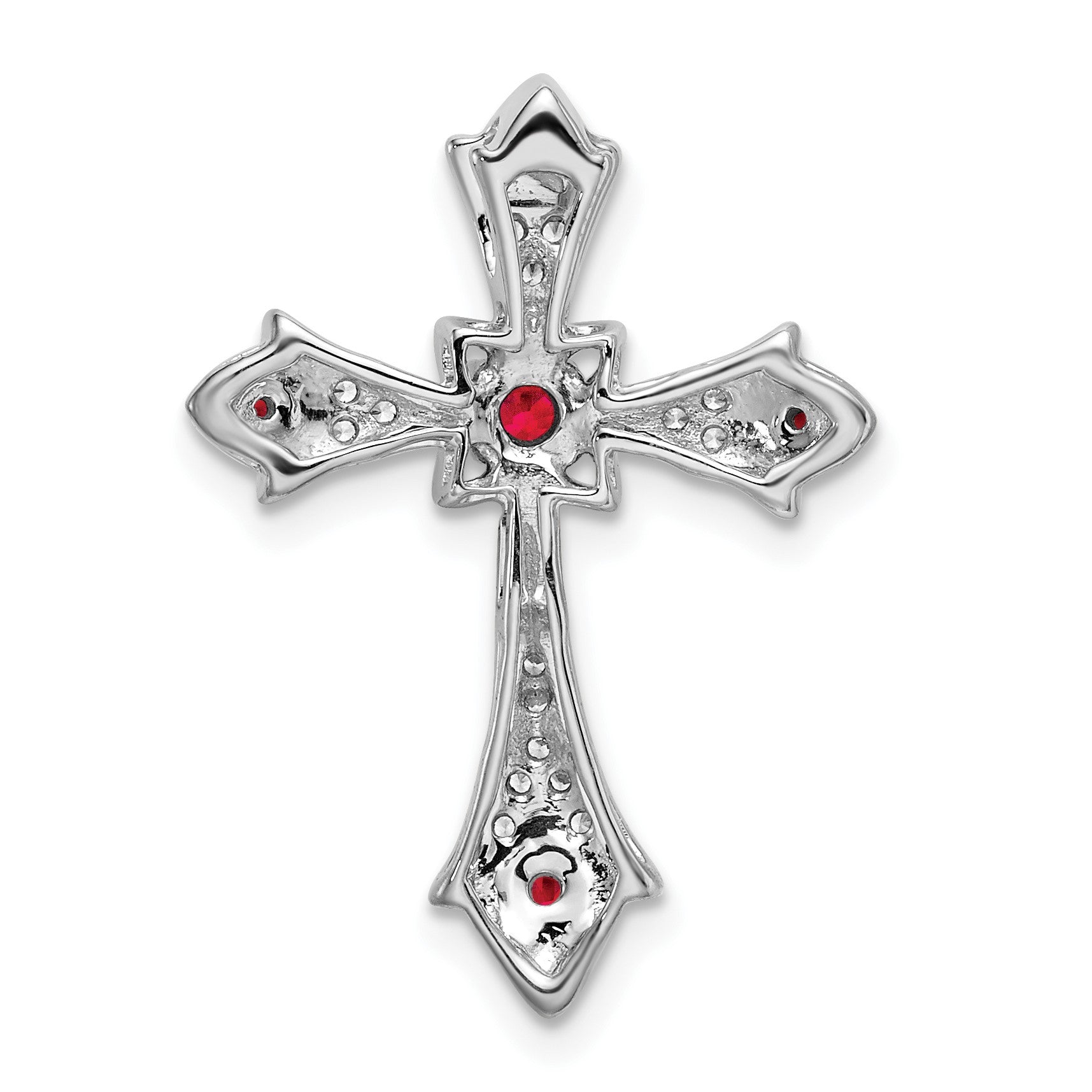 14k White Gold Round Ruby and Diamond Fleur de Lis Cross Chain Slide