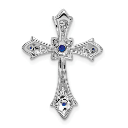 14k White Gold Round Sapphire and Diamond Fleur de Lis Cross Chain Slide