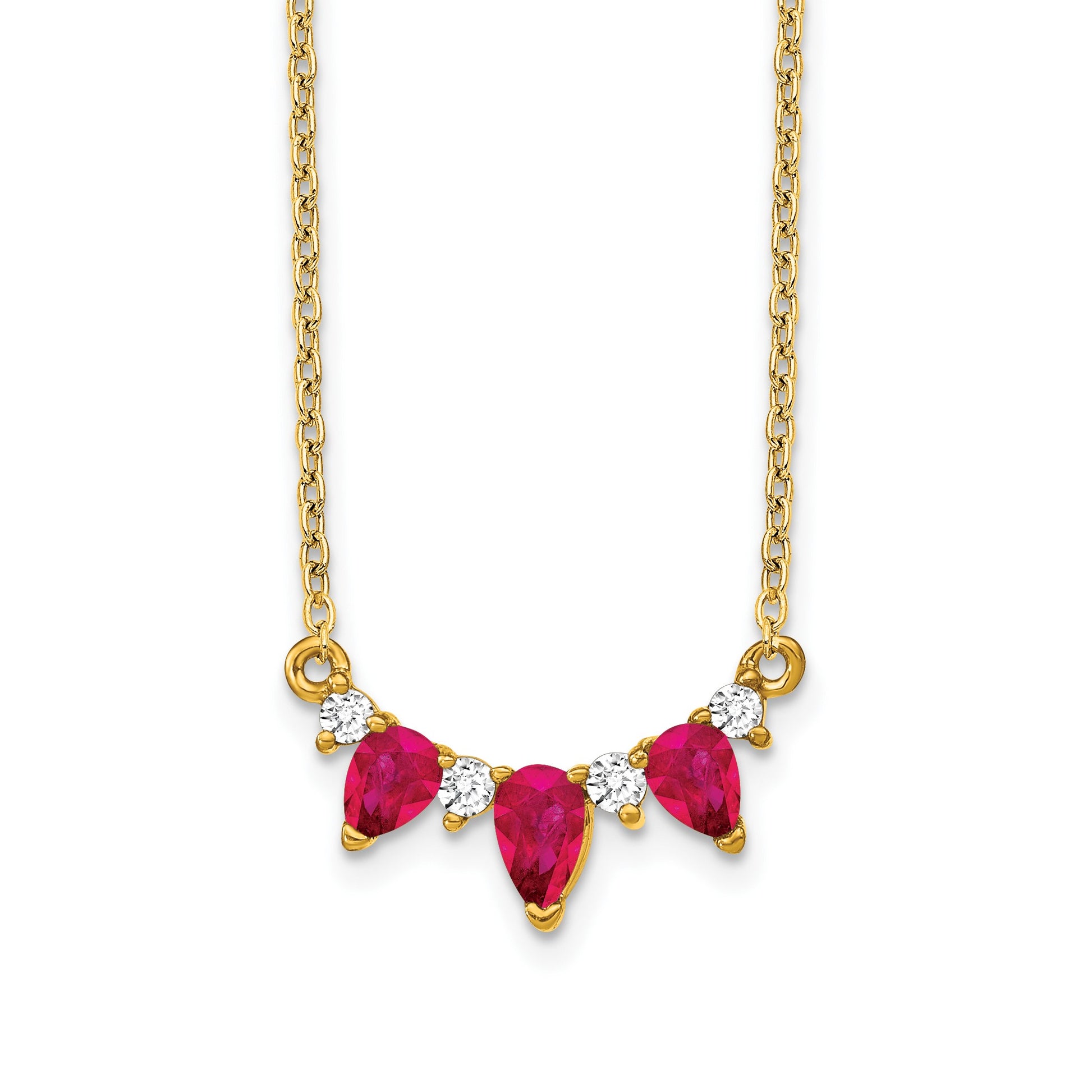 14k Pear Ruby and Diamond 18 inch Necklace