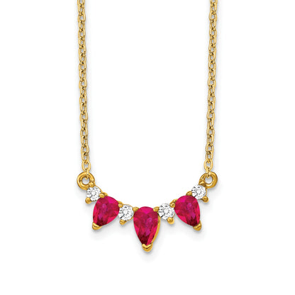14k Pear Ruby and Diamond 18 inch Necklace