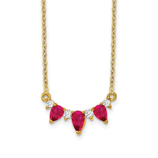 14k Pear Ruby and Diamond 18 inch Necklace