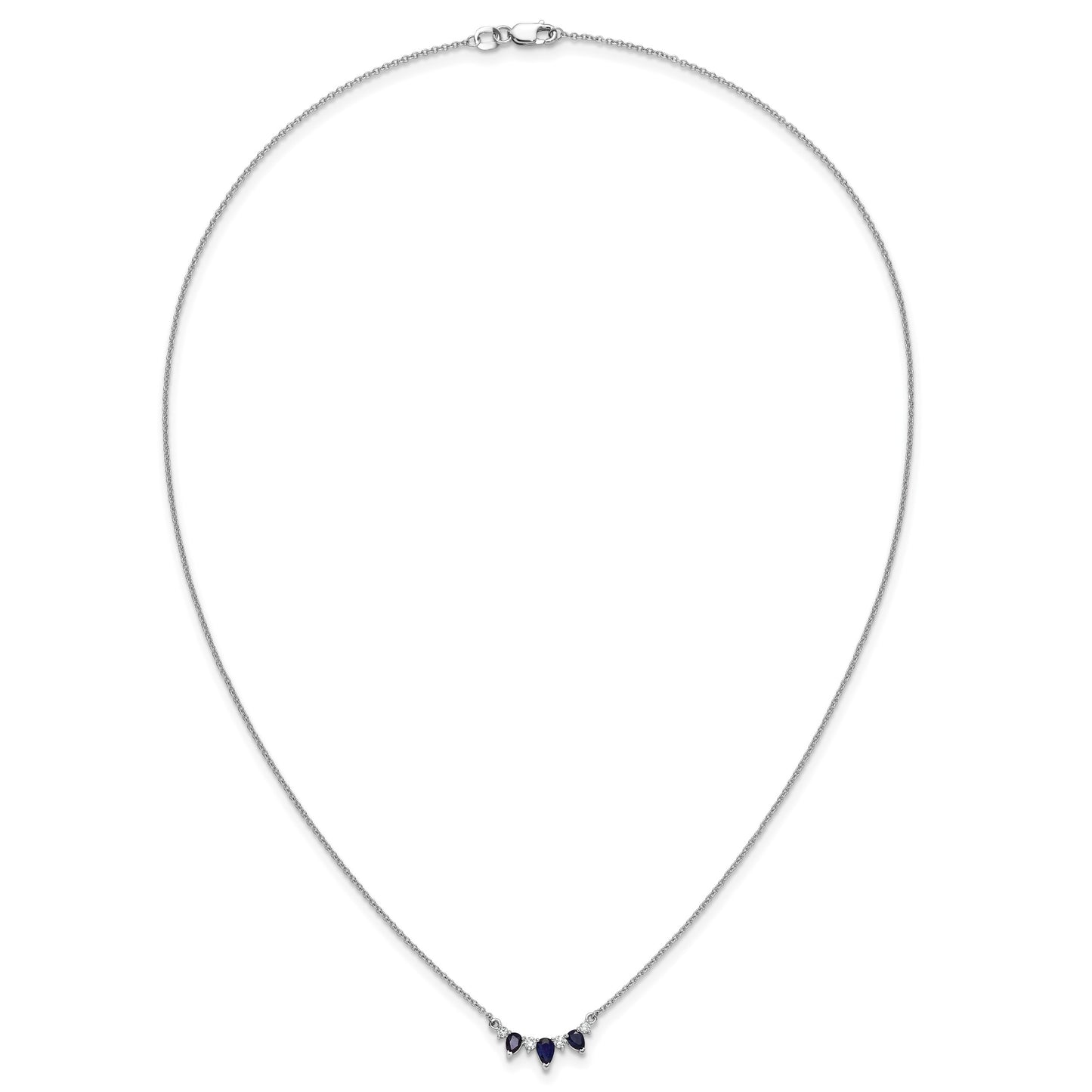 14k White Gold Pear Sapphire and Diamond 18 inch Necklace