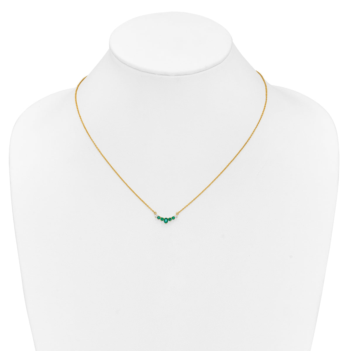 14k Oval and Round Emerald and Diamond 18 inch Necklace