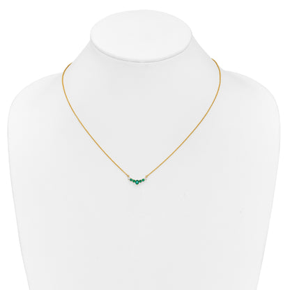 14k Oval and Round Emerald and Diamond 18 inch Necklace