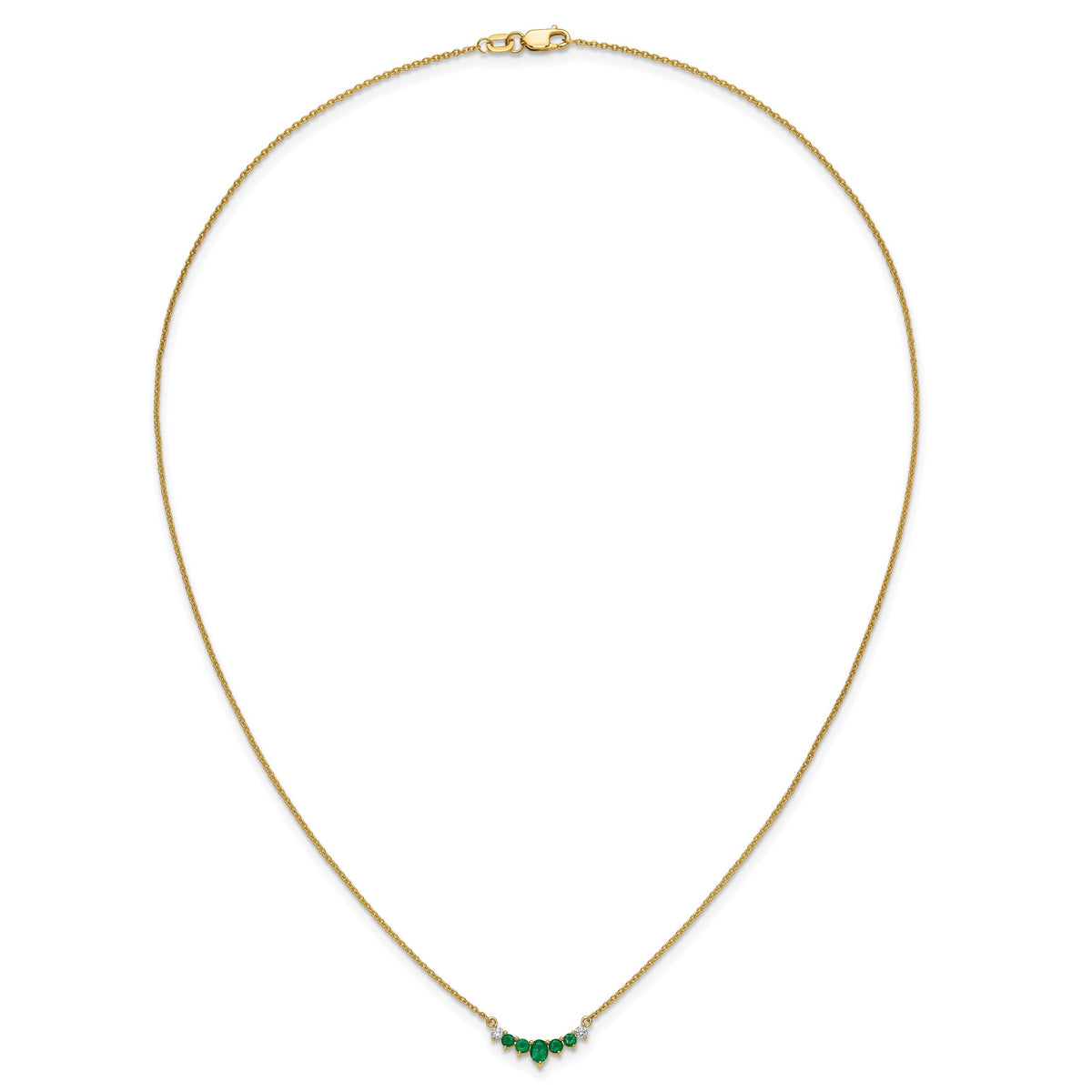 14k Oval and Round Emerald and Diamond 18 inch Necklace