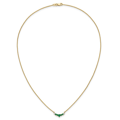 14k Oval and Round Emerald and Diamond 18 inch Necklace