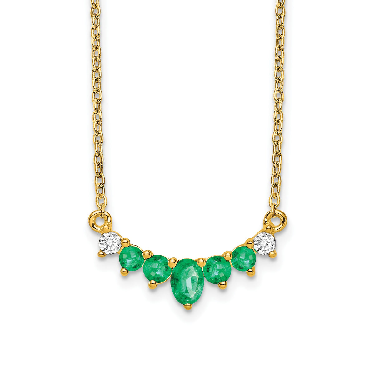 14k Oval and Round Emerald and Diamond 18 inch Necklace