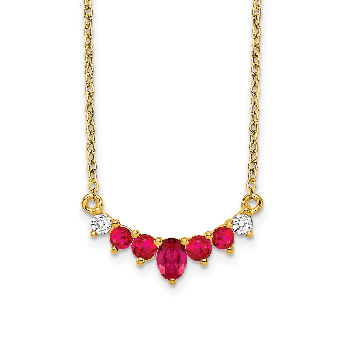14k Oval and Round Ruby and Diamond 18 inch Necklace