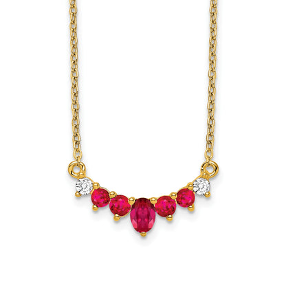 14k Oval and Round Ruby and Diamond 18 inch Necklace
