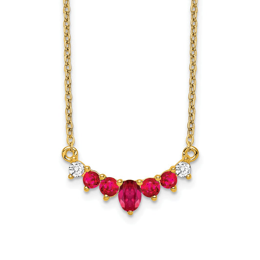 14k Oval and Round Ruby and Diamond 18 inch Necklace