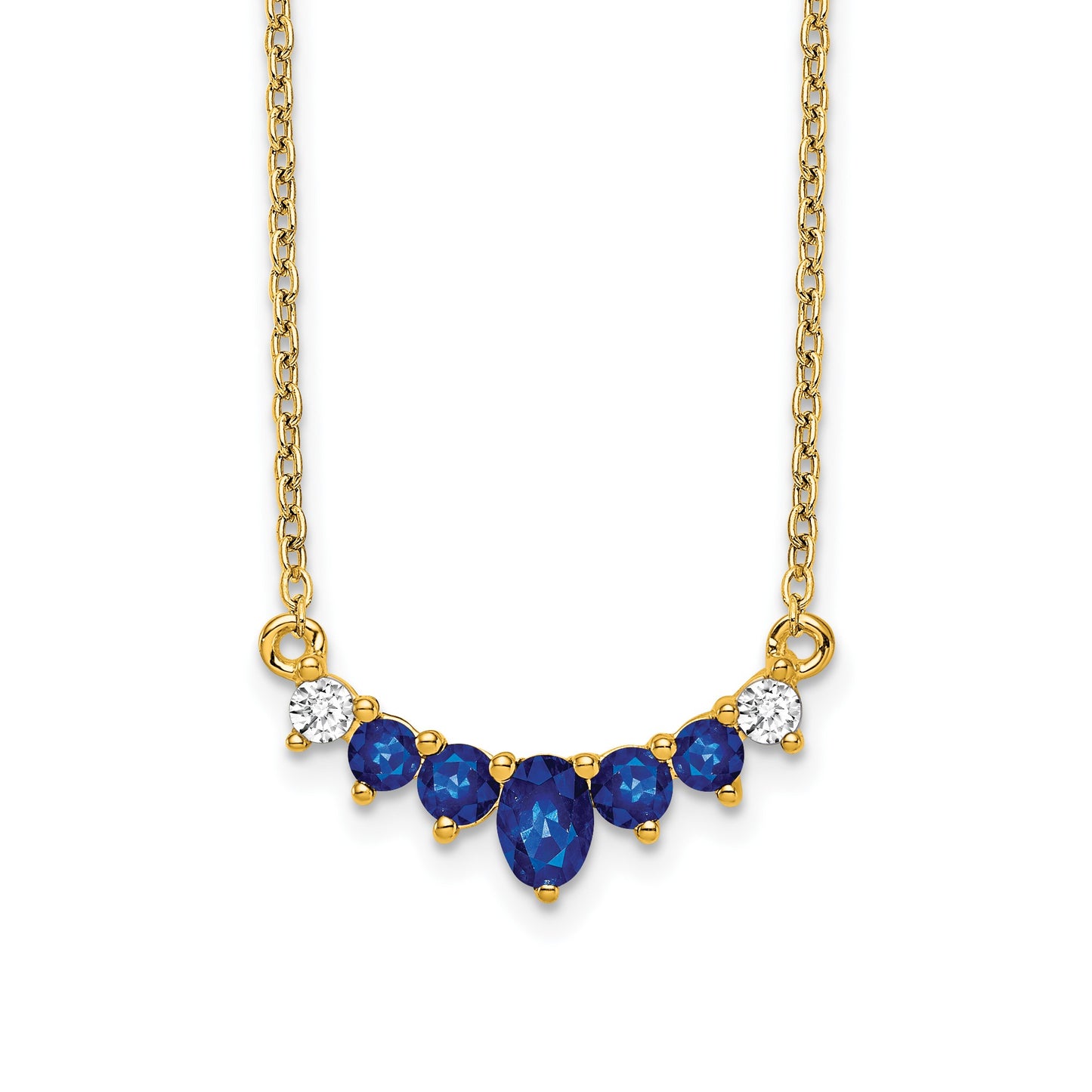 14k Oval and Round Sapphire and Diamond 18 inch Necklace
