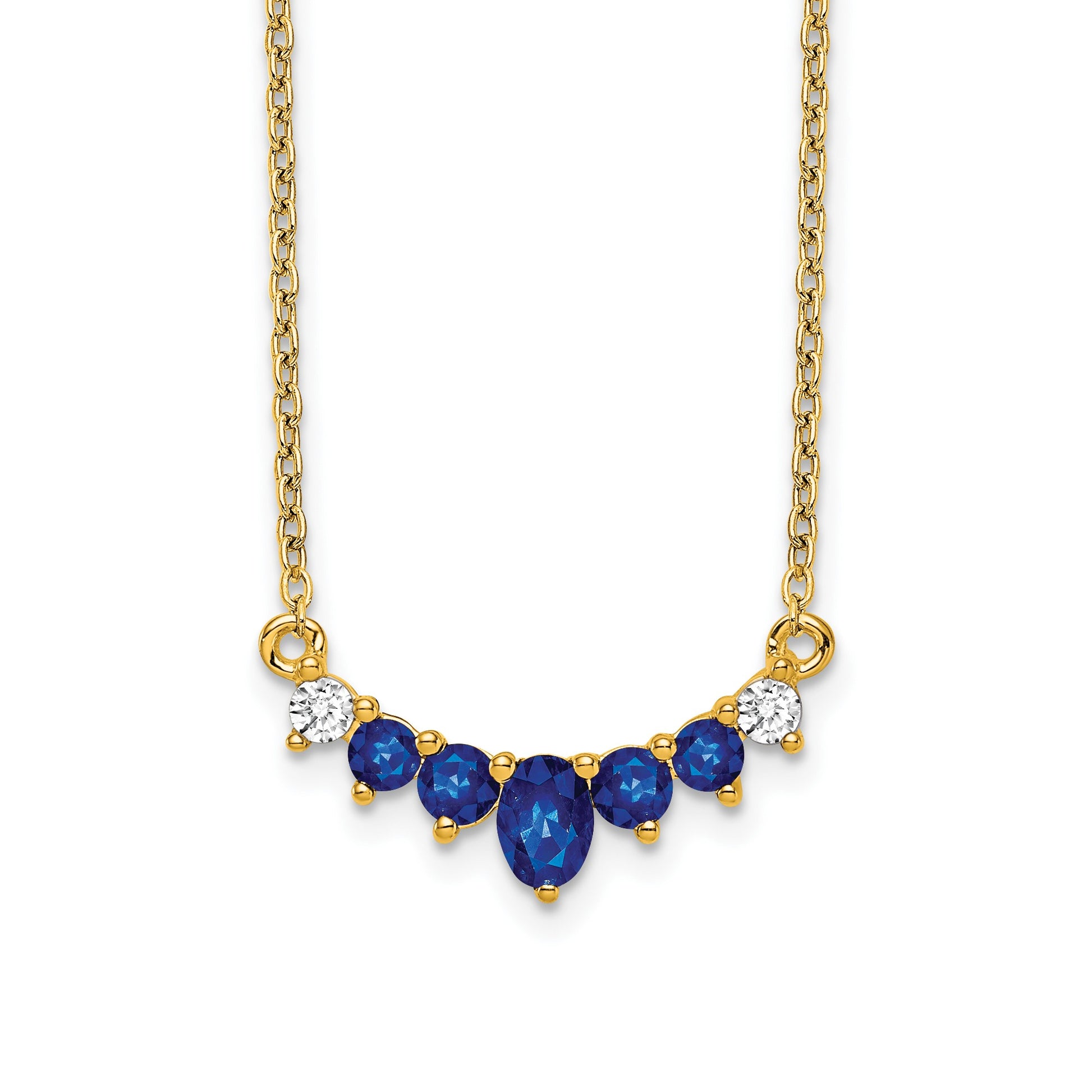 14k Oval and Round Sapphire and Diamond 18 inch Necklace