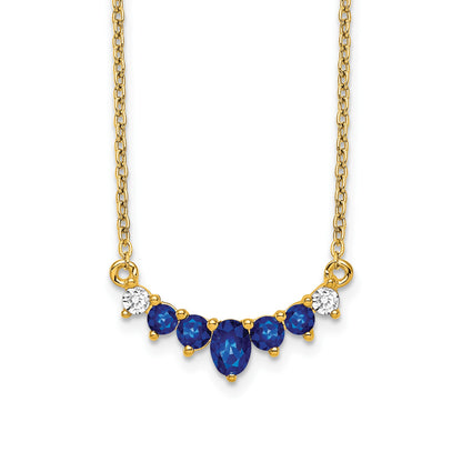 14k Oval and Round Sapphire and Diamond 18 inch Necklace