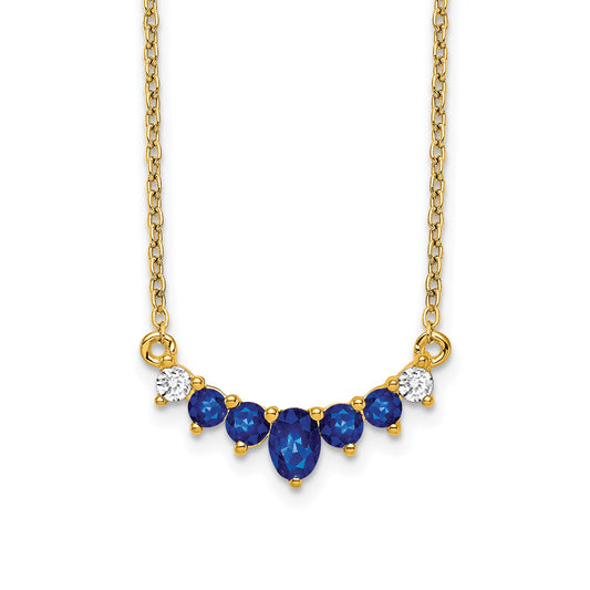 14k Oval and Round Sapphire and Diamond 18 inch Necklace