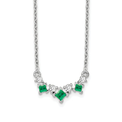 14k White Gold Princess Emerald and Diamond 18 inch Necklace