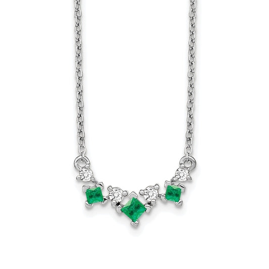 14k White Gold Princess Emerald and Diamond 18 inch Necklace