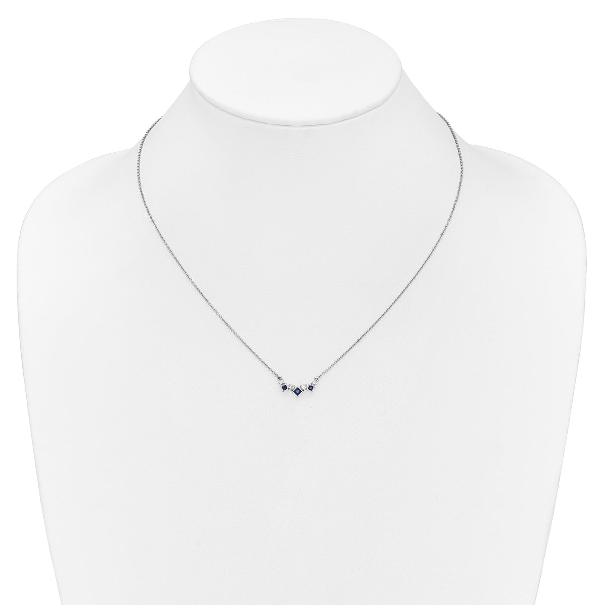 14k White Gold Princess Sapphire and Diamond 18 inch Necklace