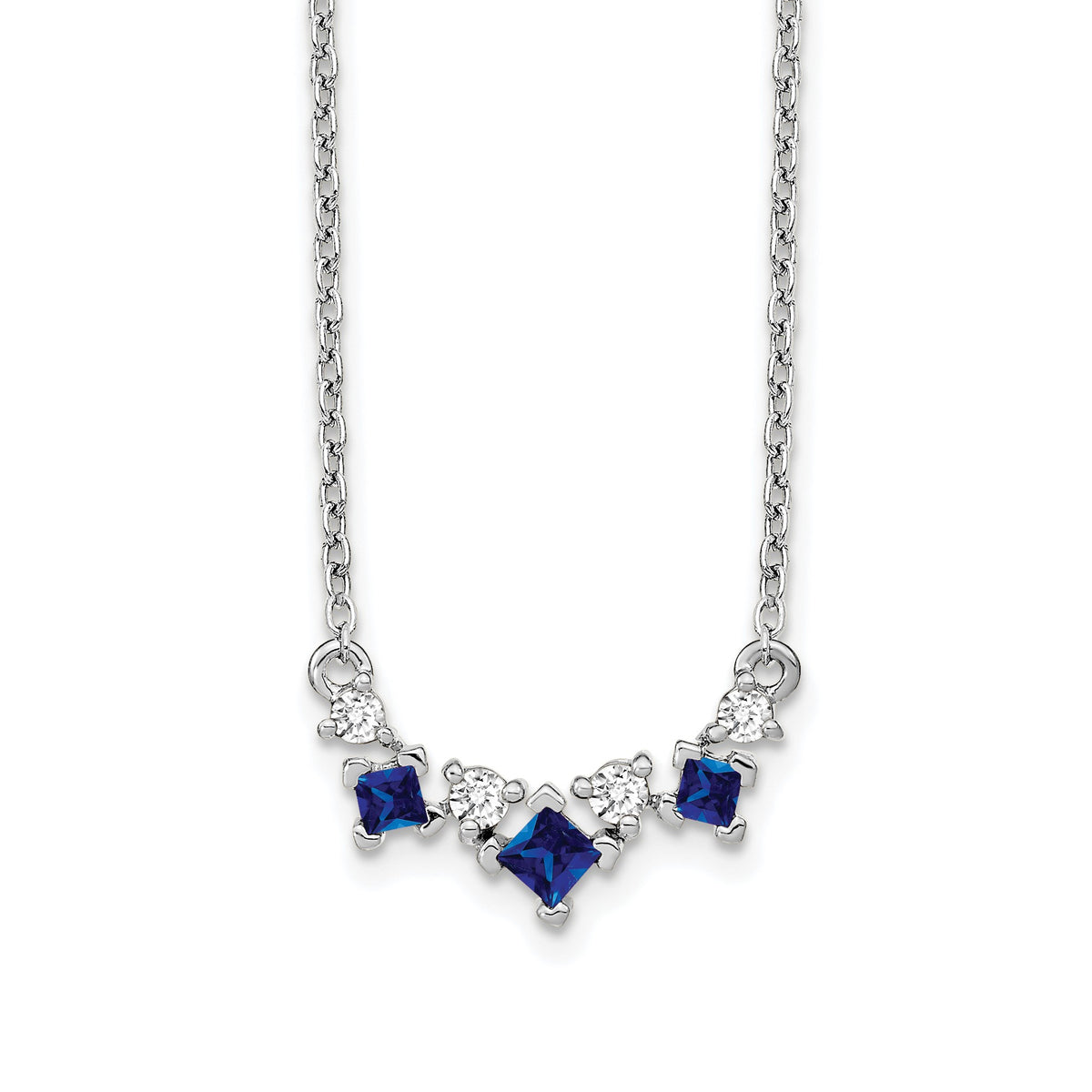 14k White Gold Princess Sapphire and Diamond 18 inch Necklace