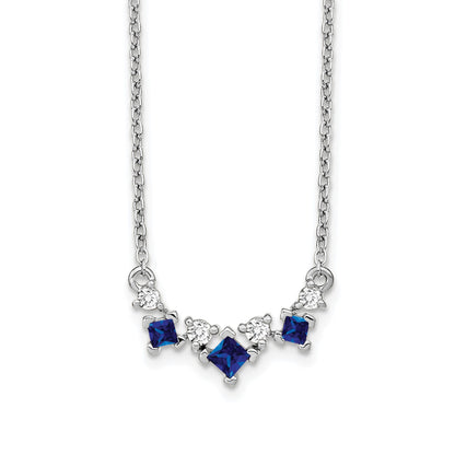 14k White Gold Princess Sapphire and Diamond 18 inch Necklace