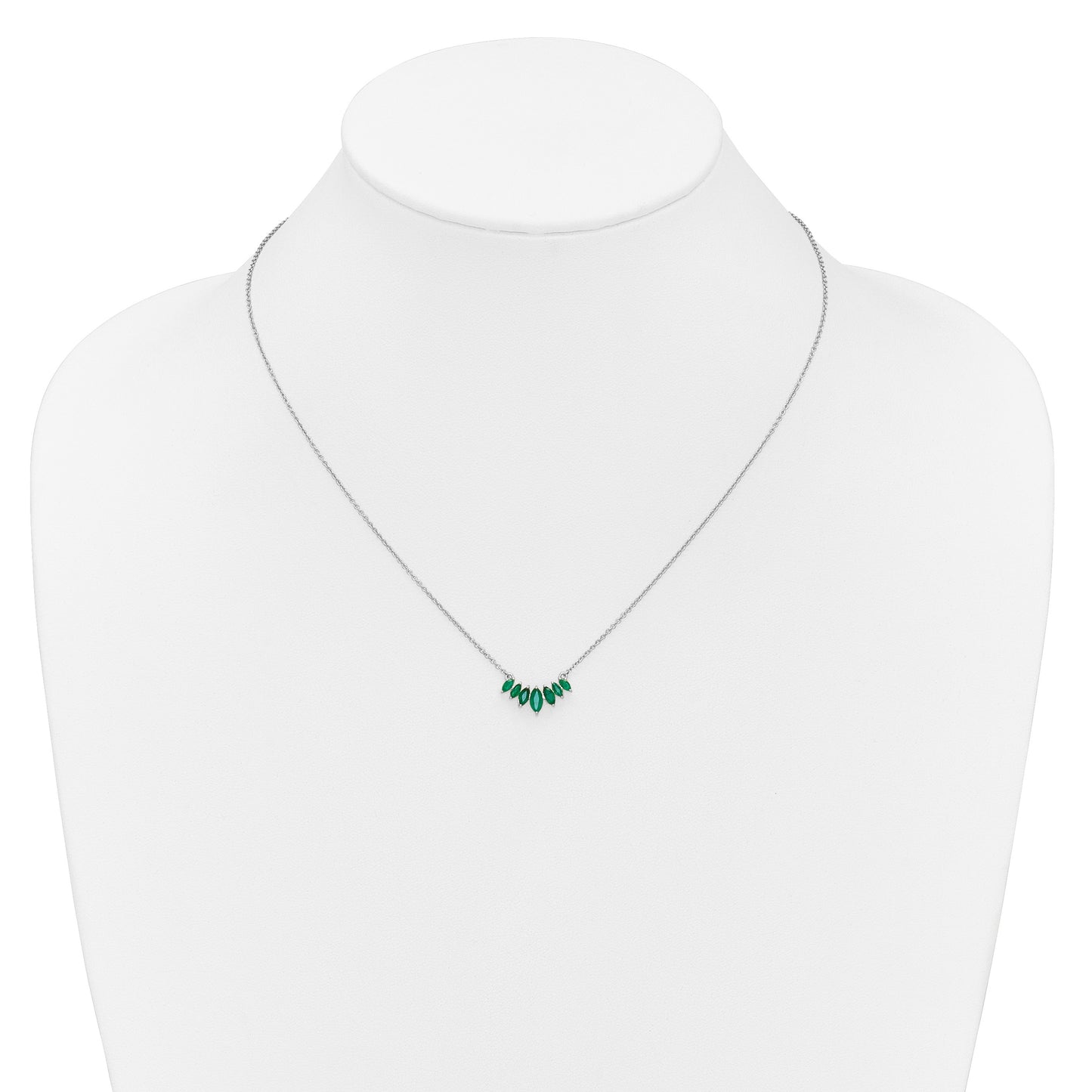 14k White Gold Graduated Marquise Emerald 18 inch Necklace