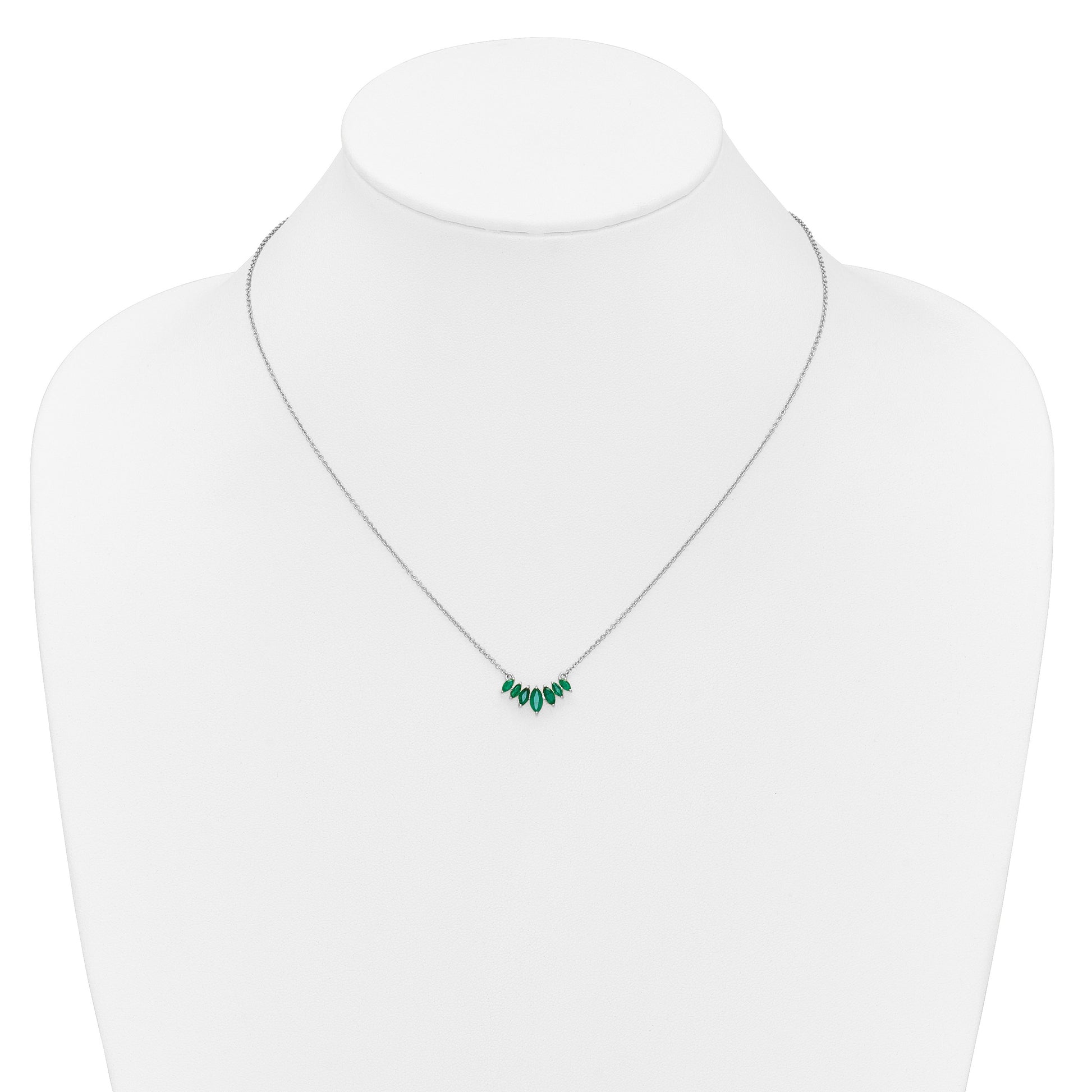 14k White Gold Graduated Marquise Emerald 18 inch Necklace