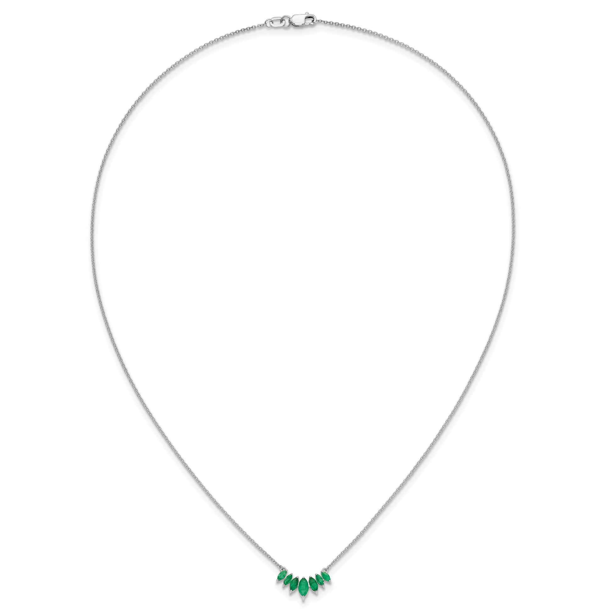 14k White Gold Graduated Marquise Emerald 18 inch Necklace