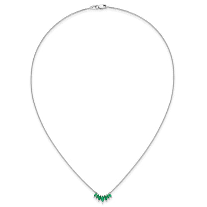 14k White Gold Graduated Marquise Emerald 18 inch Necklace