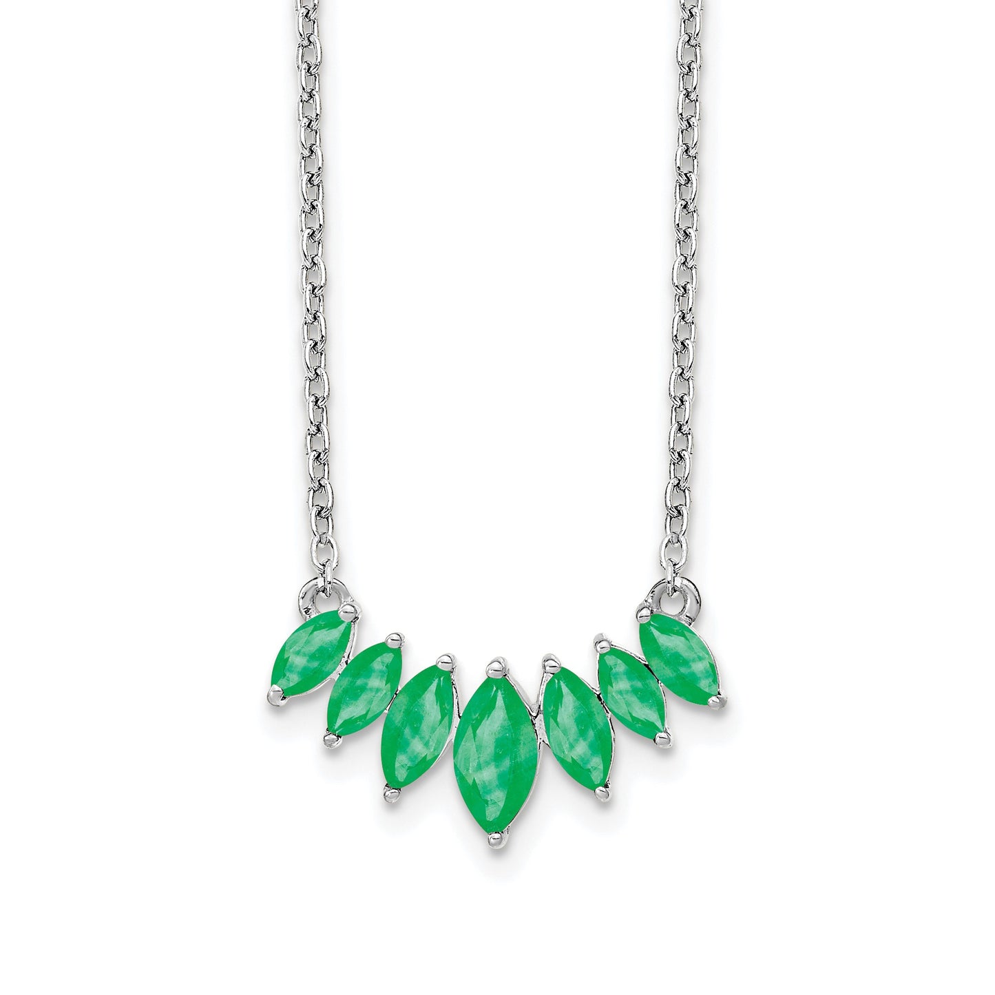 14k White Gold Graduated Marquise Emerald 18 inch Necklace