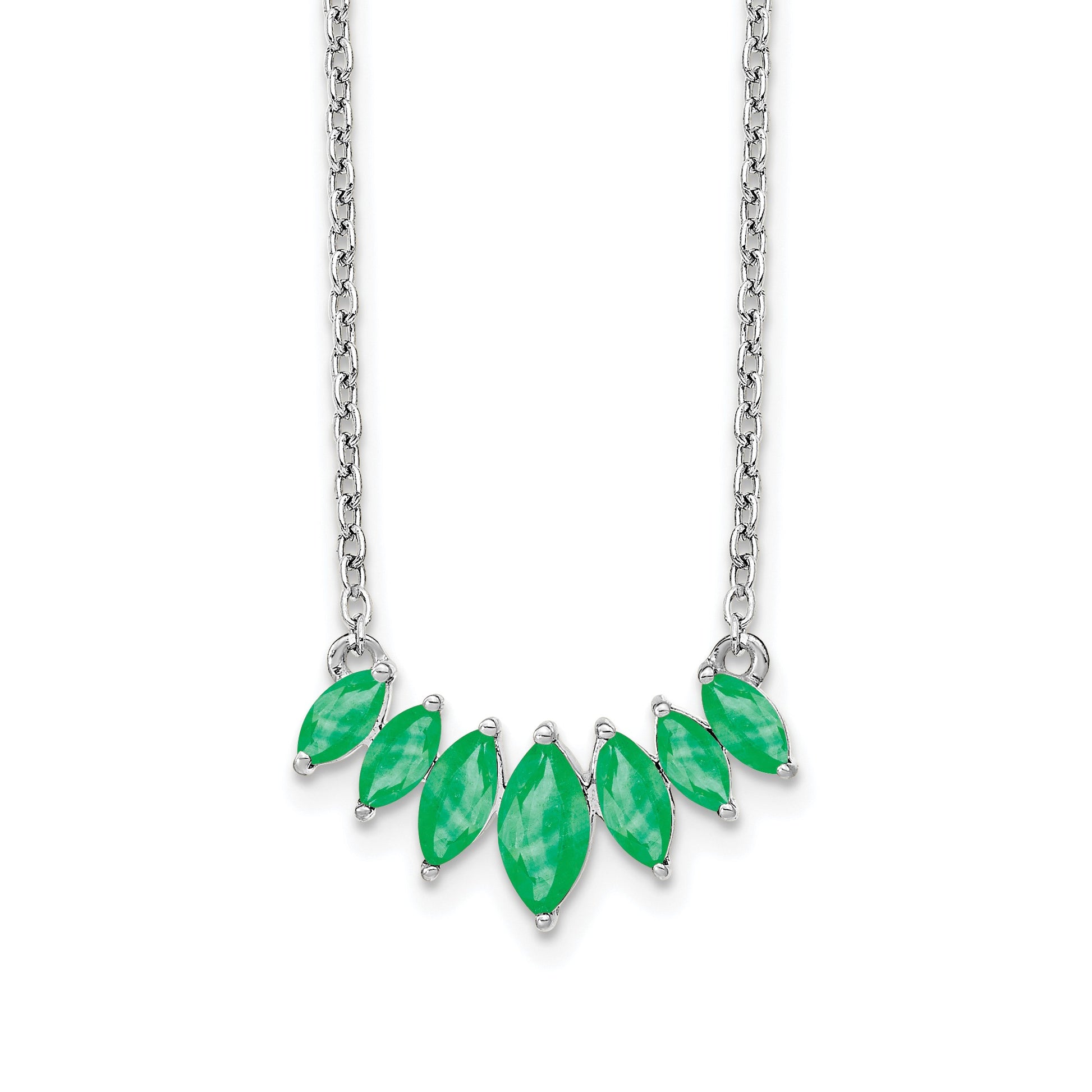 14k White Gold Graduated Marquise Emerald 18 inch Necklace