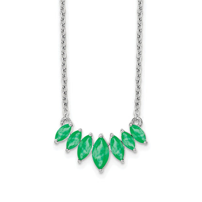 14k White Gold Graduated Marquise Emerald 18 inch Necklace