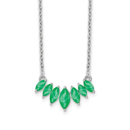 14k White Gold Graduated Marquise Emerald 18 inch Necklace