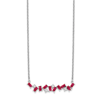 14k White Gold Octagon Ruby and Diamond 18 inch Bar Necklace