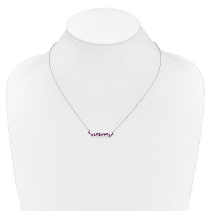 14k White Gold Octagon Ruby and Diamond 18 inch Bar Necklace