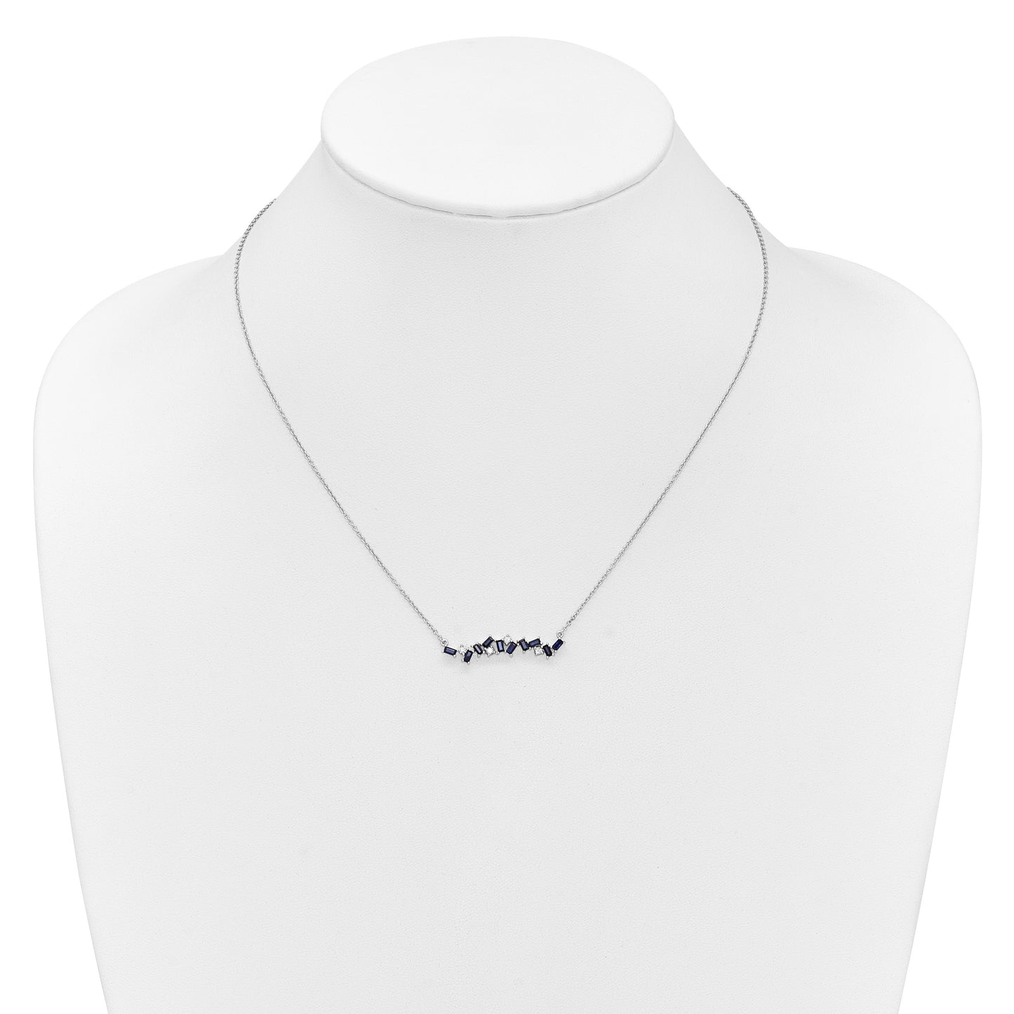 14k White Gold Octagon Sapphire and Diamond 18 inch Bar Necklace