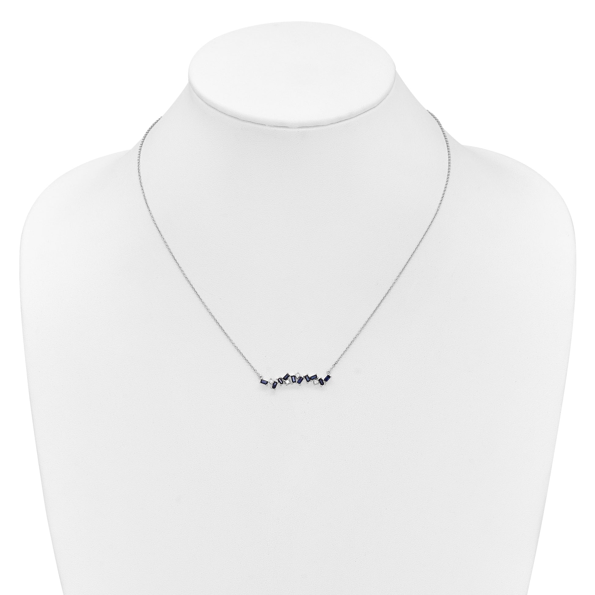 14k White Gold Octagon Sapphire and Diamond 18 inch Bar Necklace