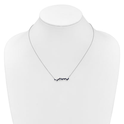 14k White Gold Octagon Sapphire and Diamond 18 inch Bar Necklace