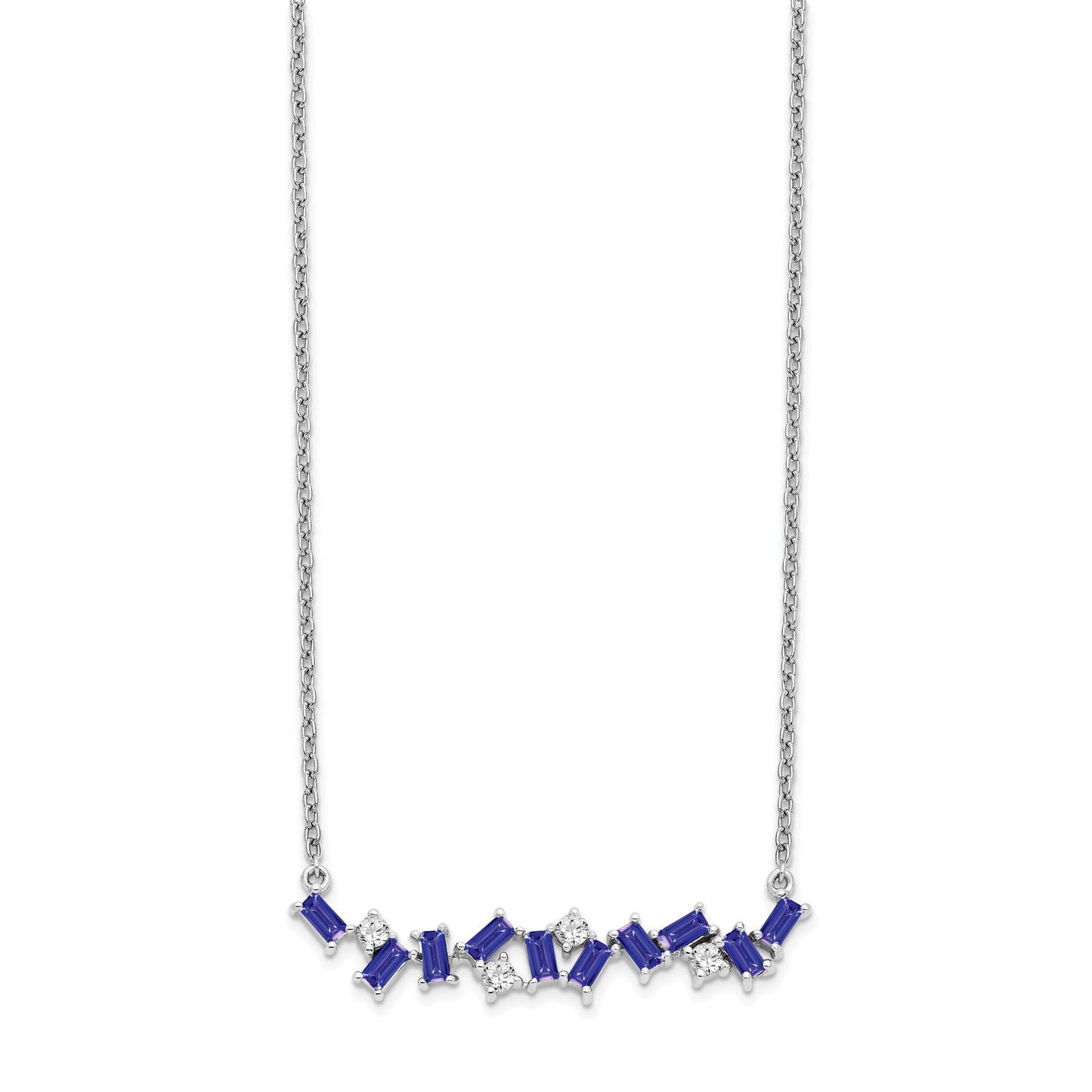 14k White Gold Octagon Tanzanite and Diamond 18 inch Bar Necklace