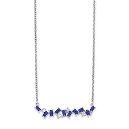 14k White Gold Octagon Tanzanite and Diamond 18 inch Bar Necklace