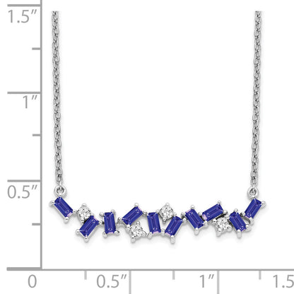 14k White Gold Octagon Tanzanite and Diamond 18 inch Bar Necklace