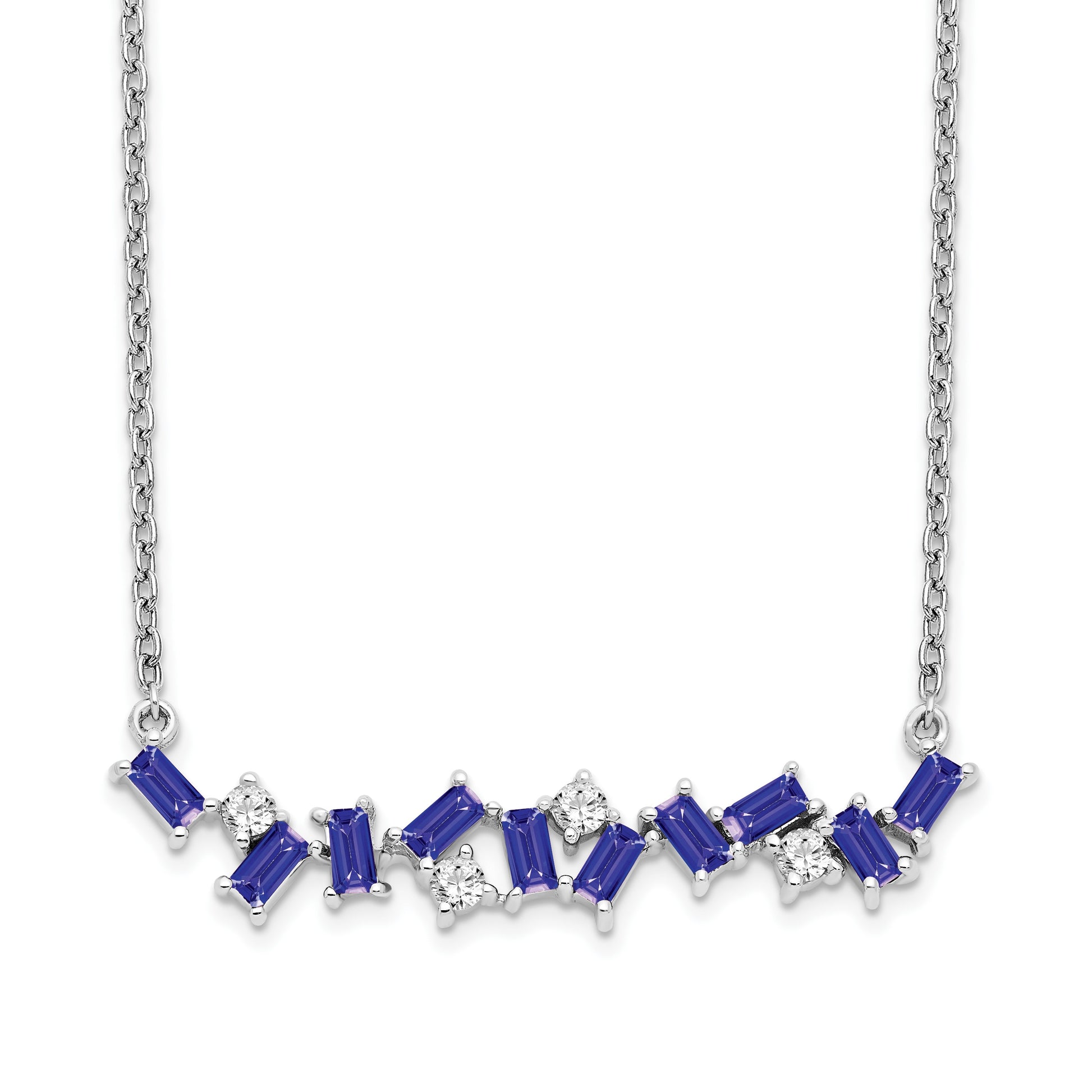 14k White Gold Octagon Tanzanite and Diamond 18 inch Bar Necklace