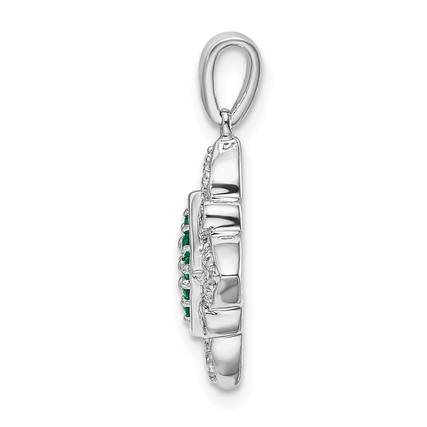 14k White Gold Emerald Cluster and Diamond Vintage Pendant