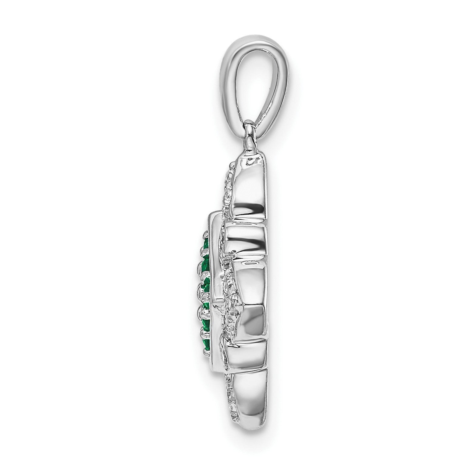 14k White Gold Emerald Cluster and Diamond Vintage Pendant