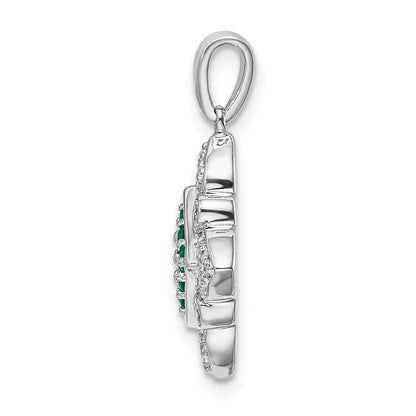 14k White Gold Emerald Cluster and Diamond Vintage Pendant