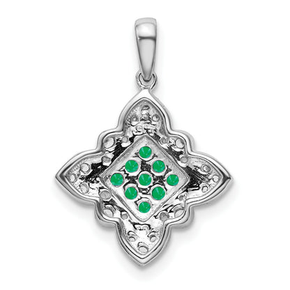 14k White Gold Emerald Cluster and Diamond Vintage Pendant